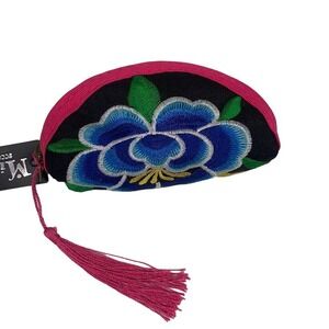 Artisanal Embroidered Coin Purse- Pink Trim